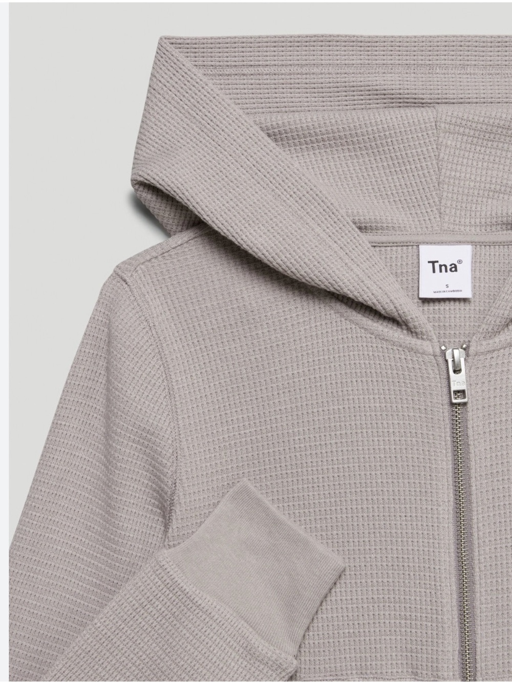 TNA Waffle Knit Cropped Zip Hoodie and shorts in Light Blush